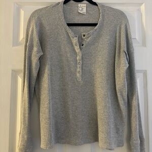 Aerie Light Gray Waffle Henley Top